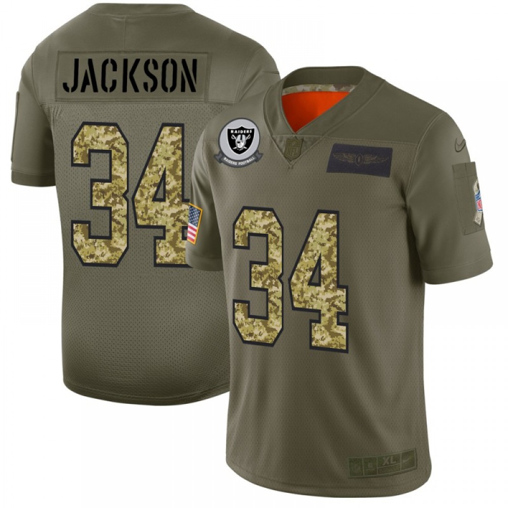 Men's Oakland Raiders #34 Bo Jackson 2019 Olive/Camo Salute To Service Limited Stitched NFL Jersey Men's Oakland Raiders #34 Bo Jackson 2019 Olive/Camo Salute To Service Limited Stitched NFL Jersey