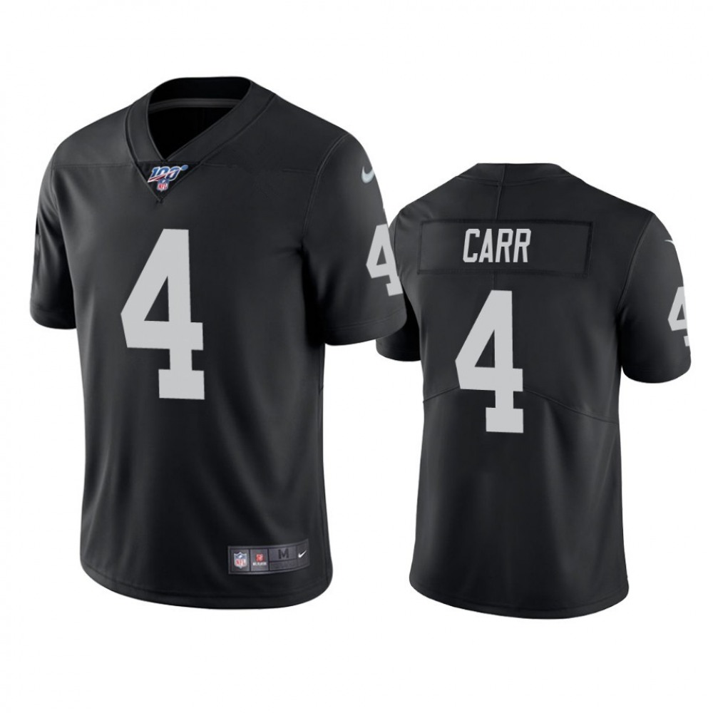 Men's Oakland Raiders #4 Derek Carr Black 2019 100th Season Vapor Untouchable Limited Stitched NFL Jersey Men's Oakland Raiders #4 Derek Carr Black 2019 100th Season Vapor Untouchable Limited Stitched NFL Jersey