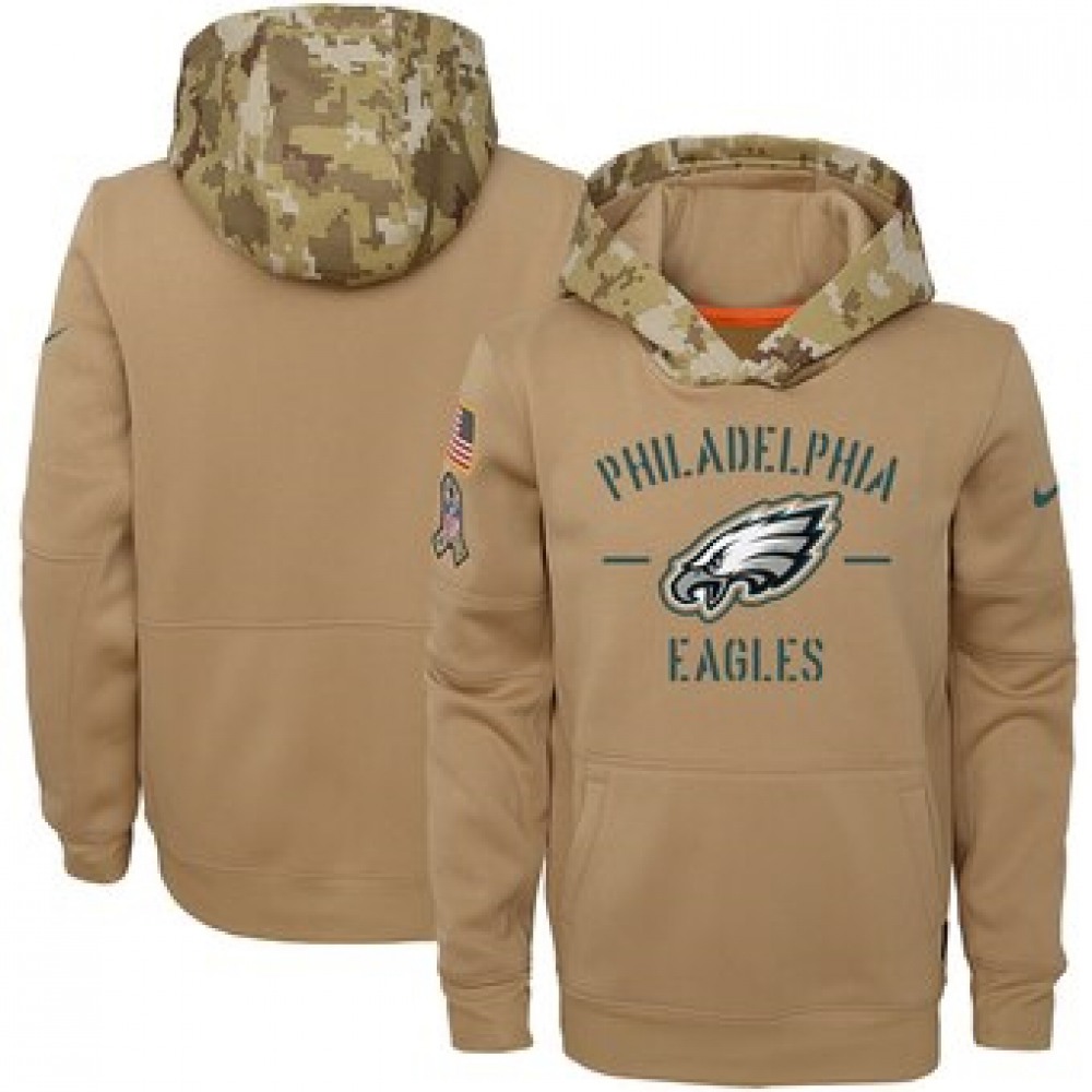 Youth Philadelphia Eagles Khaki 2019 Salute to Service Therma Pullover Hoodie Youth Philadelphia Eagles Khaki 2019 Salute to Service Therma Pullover Hoodie