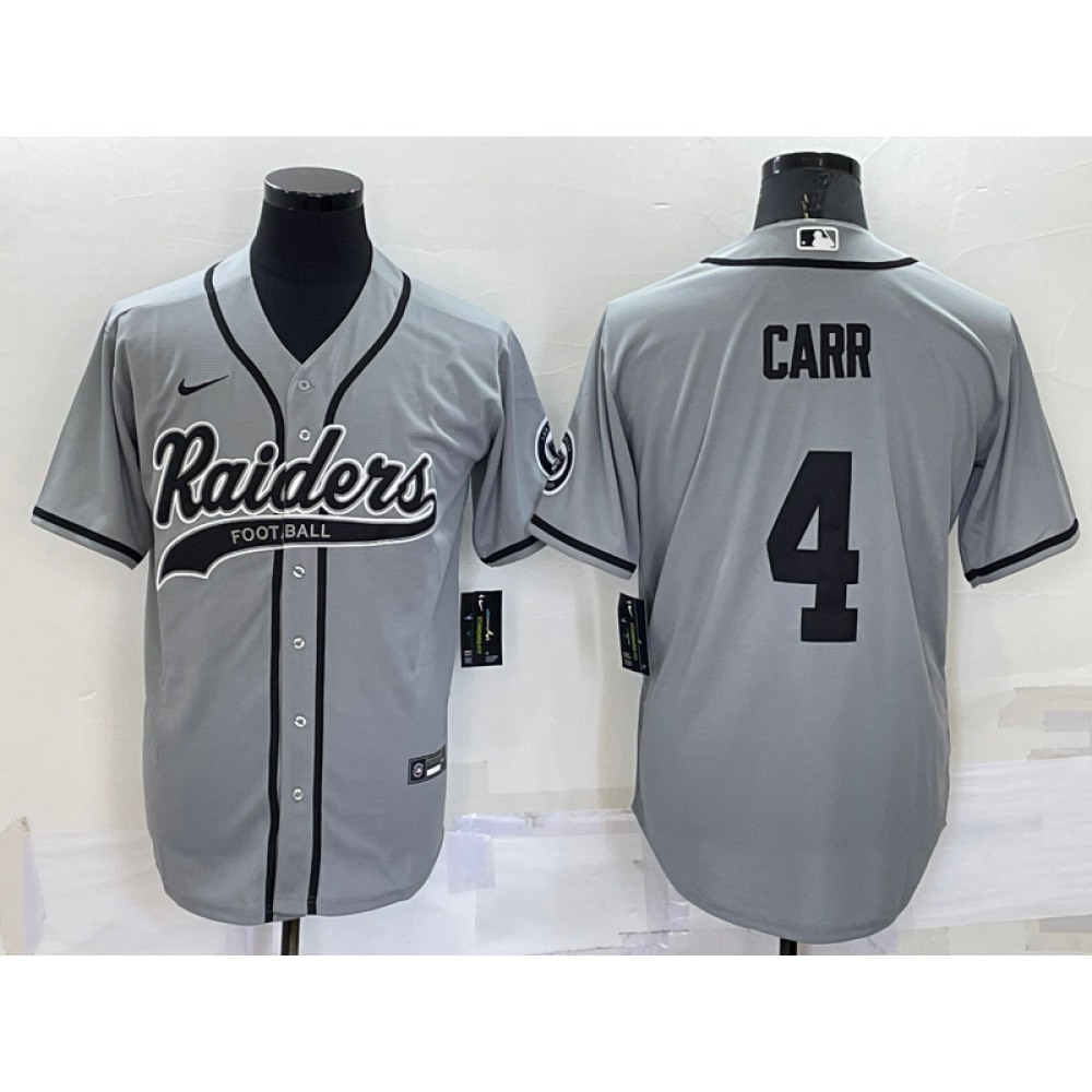 Men's Las Vegas Raiders #4 Derek Carr Grey Cool Base Stitched Baseball Jersey Men's Las Vegas Raiders #4 Derek Carr Grey Cool Base Stitched Baseball Jersey