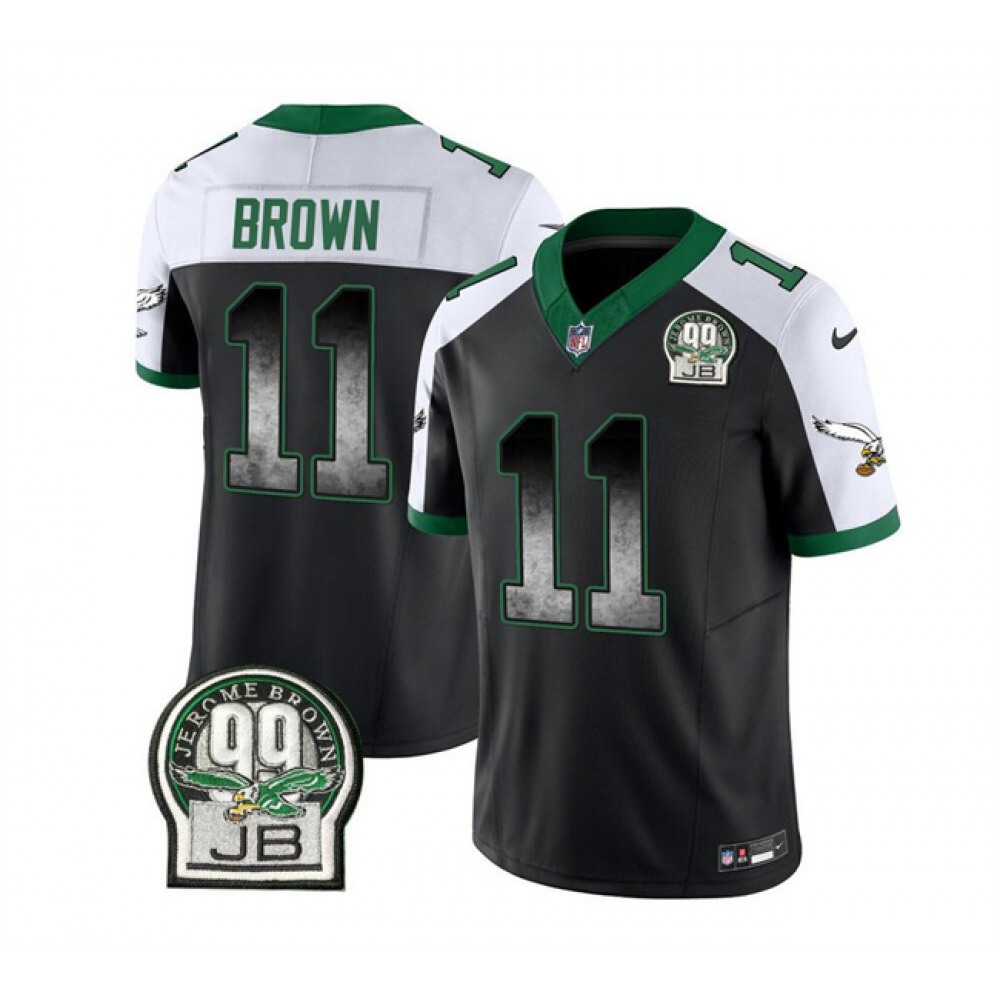 Men's Philadelphia Eagles #11 A. J. Brown Black/White 2023 F.U.S.E. Throwback Vapor Untouchable Limited Stitched Football Jersey Men's Philadelphia Eagles #11 A. J. Brown Black/White 2023 F.U.S.E. Throwback Vapor Untouchable Limited Stitched Football Jersey