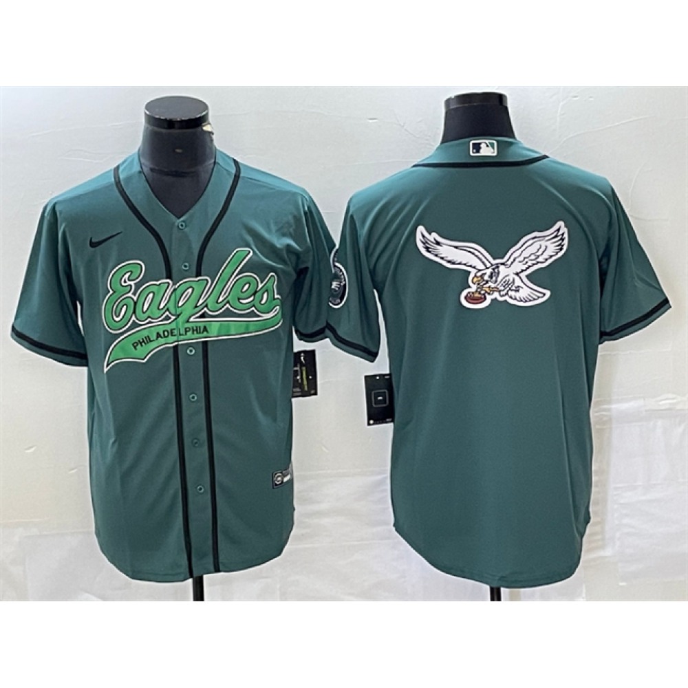 Men's Philadelphia Eagles Green Team Big Logo Cool Base Stitched Baseball Jersey Men's Philadelphia Eagles Green Team Big Logo Cool Base Stitched Baseball Jersey