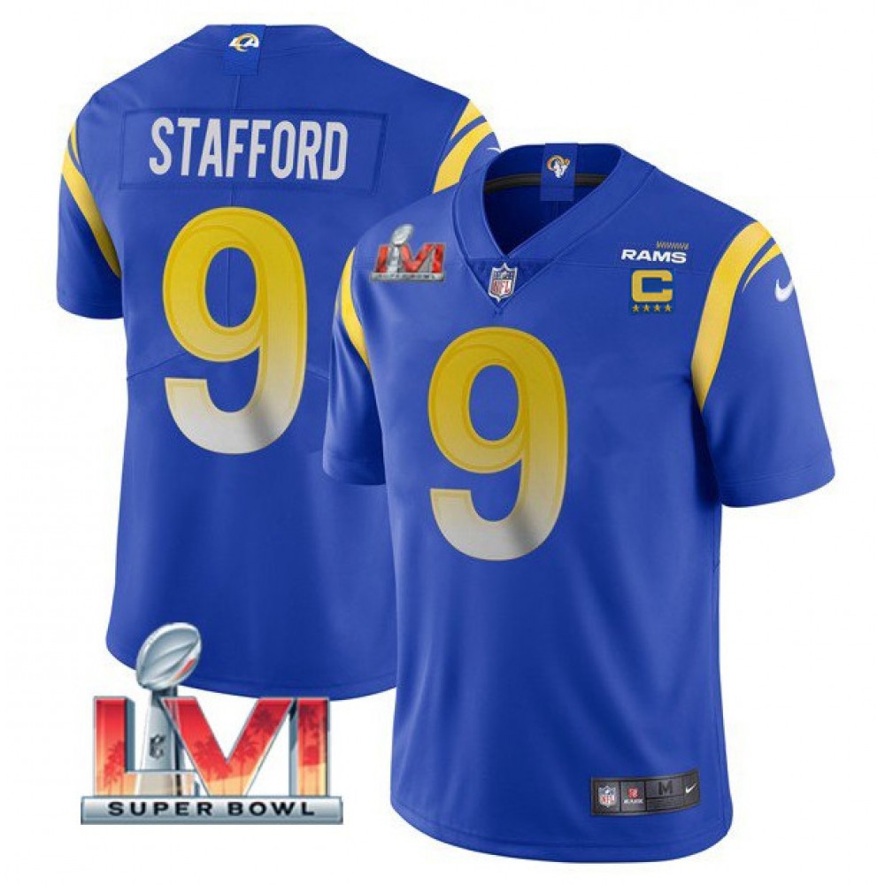 Women's Los Angeles Rams #9 Matthew Stafford Royal 2022 With C Patch Super Bowl LVI Vapor Limited Stitched Jersey(Run Small) Women's Los Angeles Rams #9 Matthew Stafford Royal 2022 With C Patch Super Bowl LVI Vapor Limited Stitched Jersey(Run Small)