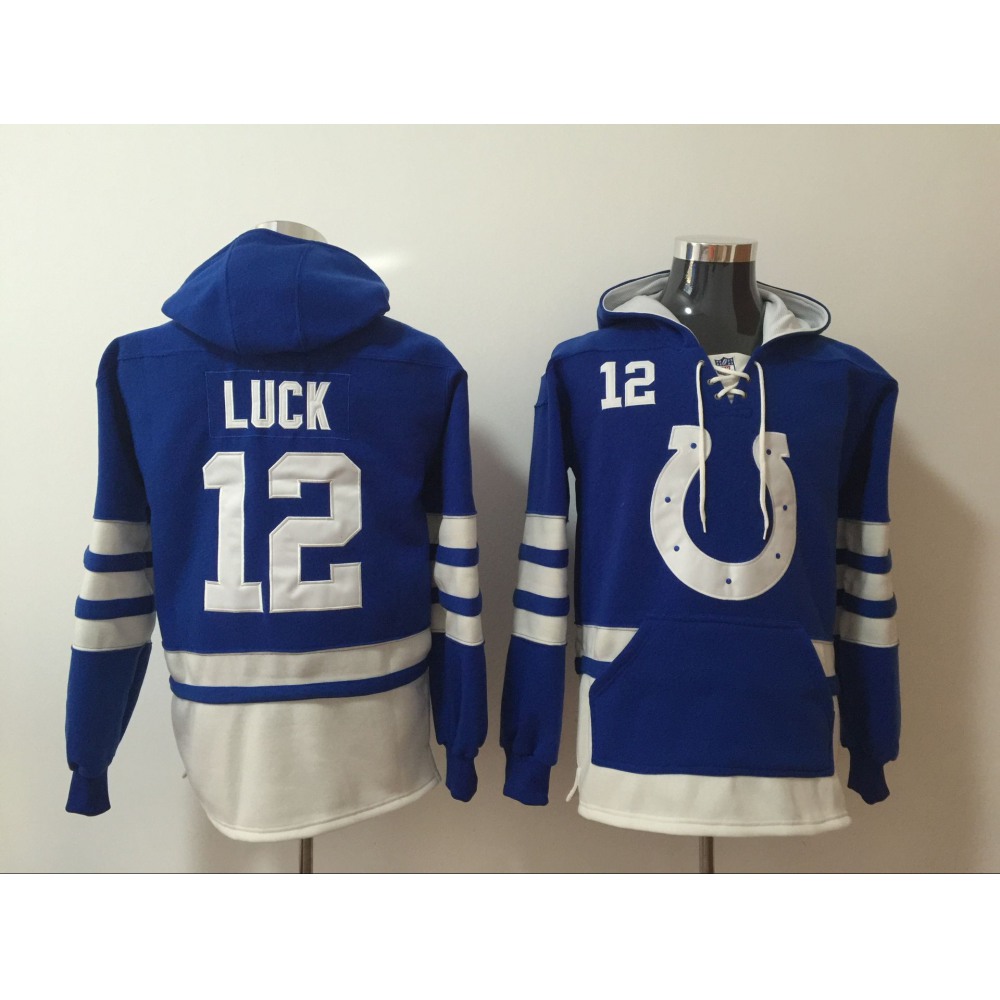 Men's Indianapolis Colts #12 Andrew Luck Blue All Stitched NFL Hoodie Sweatshirt Men's Indianapolis Colts #12 Andrew Luck Blue All Stitched NFL Hoodie Sweatshirt