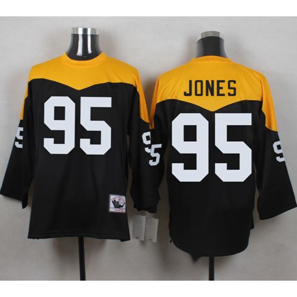 Mitchell And Ness 1967 Steelers #95 Jarvis Jones Black/Yelllow Throwback Men's Stitched NFL Jersey