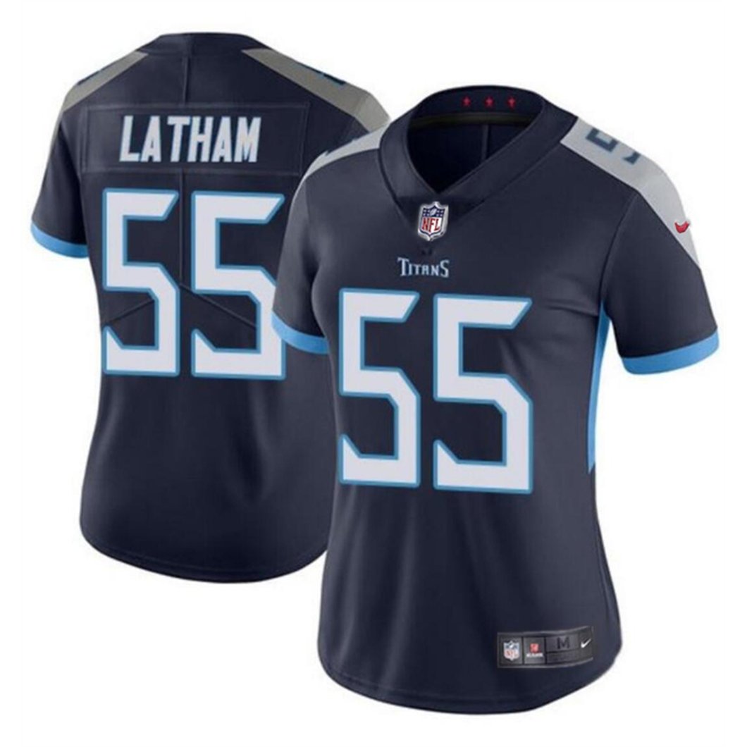 Women's Tennessee Titans #55 JC Latham Navy 2024 Draft Vapor Stitched Football Jersey(Run Small) Women's Tennessee Titans #55 JC Latham Navy 2024 Draft Vapor Stitched Football Jersey(Run Small)