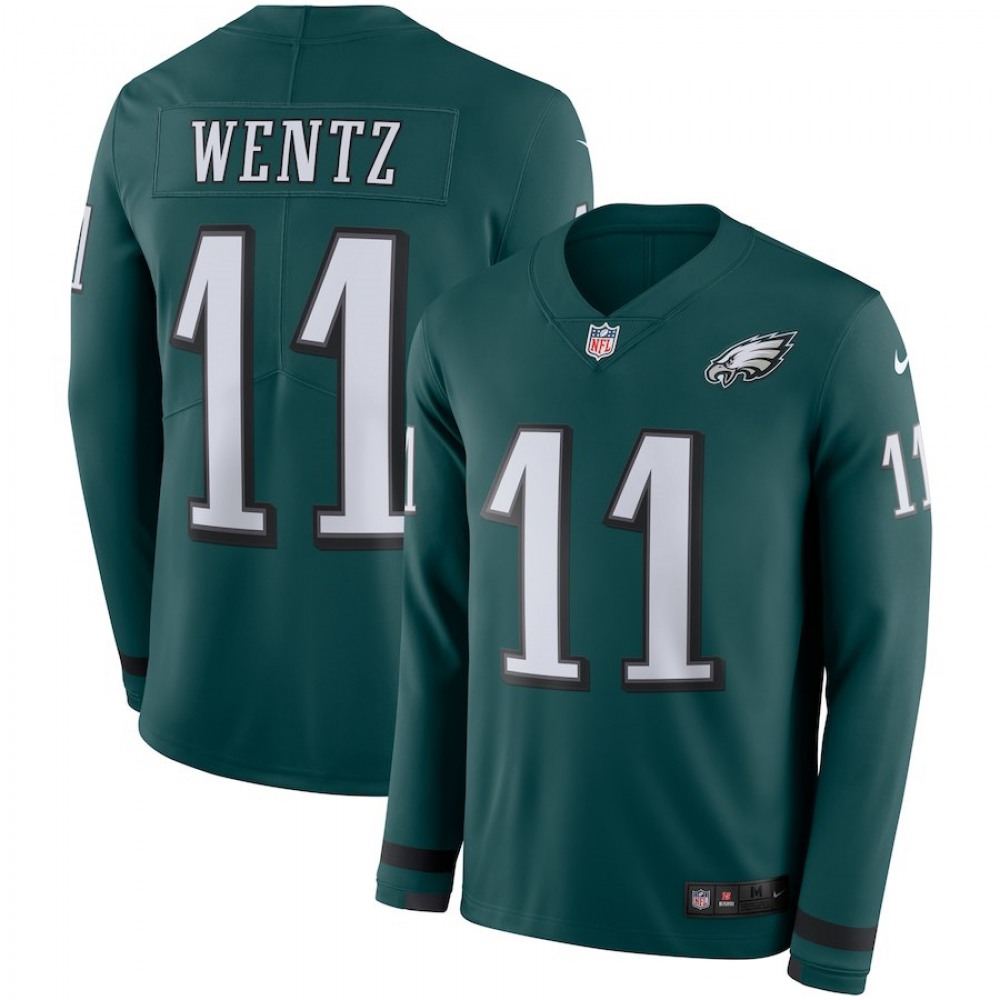 Men's Philadelphia Eagles #11 Carson Wentz Green Therma Long Sleeve Stitched NFL Jersey Men's Philadelphia Eagles #11 Carson Wentz Green Therma Long Sleeve Stitched NFL Jersey