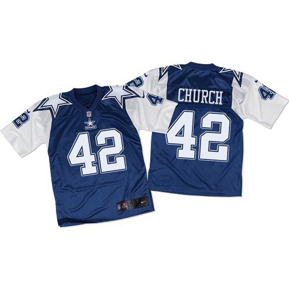 Nike Cowboys #42 Barry Church Navy Blue/White Throwback Men's Stitched NFL Elite Jersey