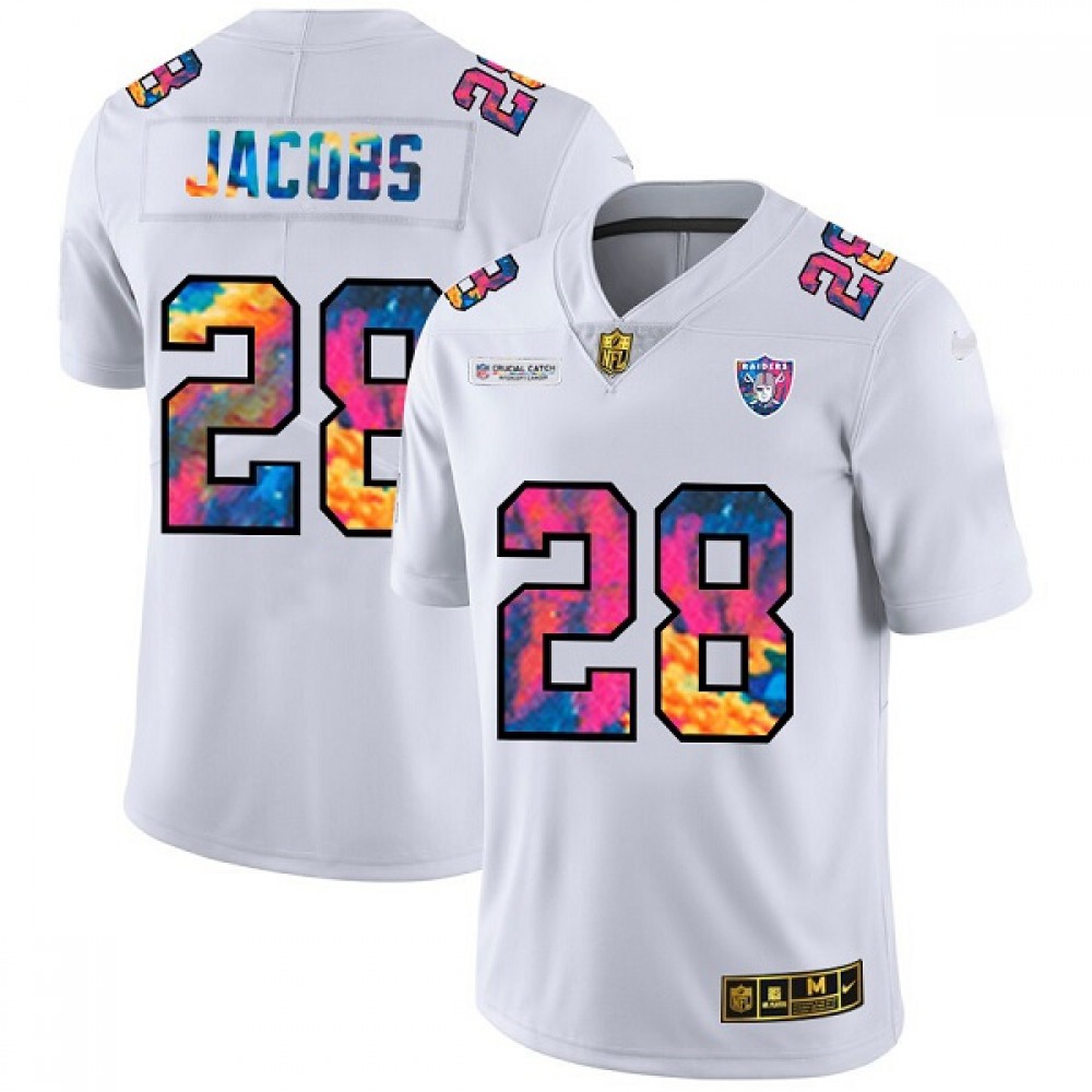 Men's Las Vegas Raiders #28 Josh Jacobs 2020 White Crucial Catch Limited Stitched Jersey Men's Las Vegas Raiders #28 Josh Jacobs 2020 White Crucial Catch Limited Stitched Jersey