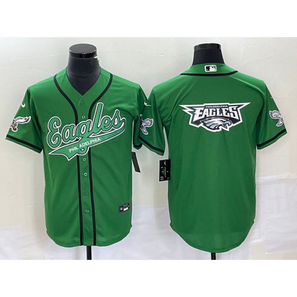 Men's Philadelphia Eagles Green Team Big Logo Cool Base Stitched Baseball Jersey Men's Philadelphia Eagles Green Team Big Logo Cool Base Stitched Baseball Jersey