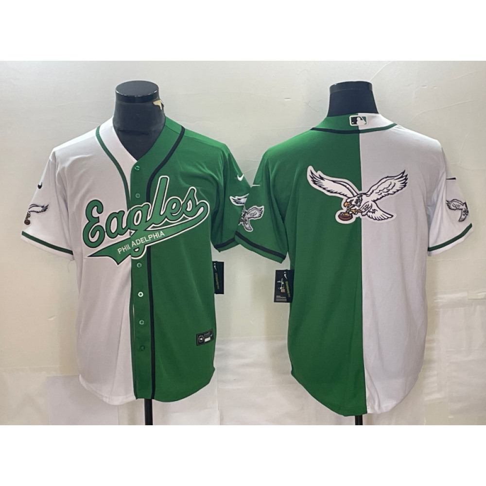 Men's Philadelphia Eagles Green/White Split Team Big Logo Cool Base Stitched Baseball Jersey Men's Philadelphia Eagles Green/White Split Team Big Logo Cool Base Stitched Baseball Jersey