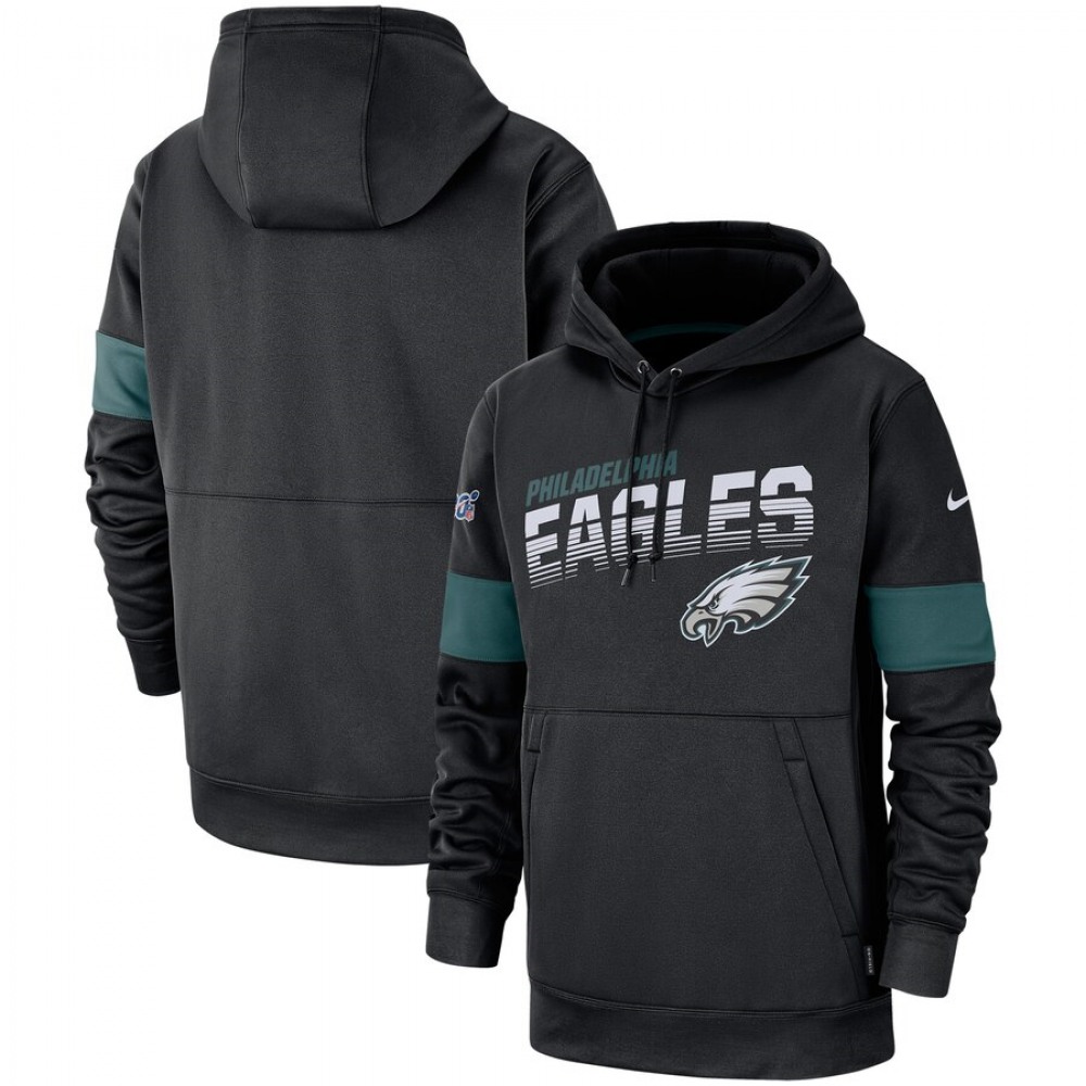 Men's Philadelphia Eagles 2019 Black 100th Season Sideline Team Logo Performance Pullover Hoodie Men's Philadelphia Eagles 2019 Black 100th Season Sideline Team Logo Performance Pullover Hoodie