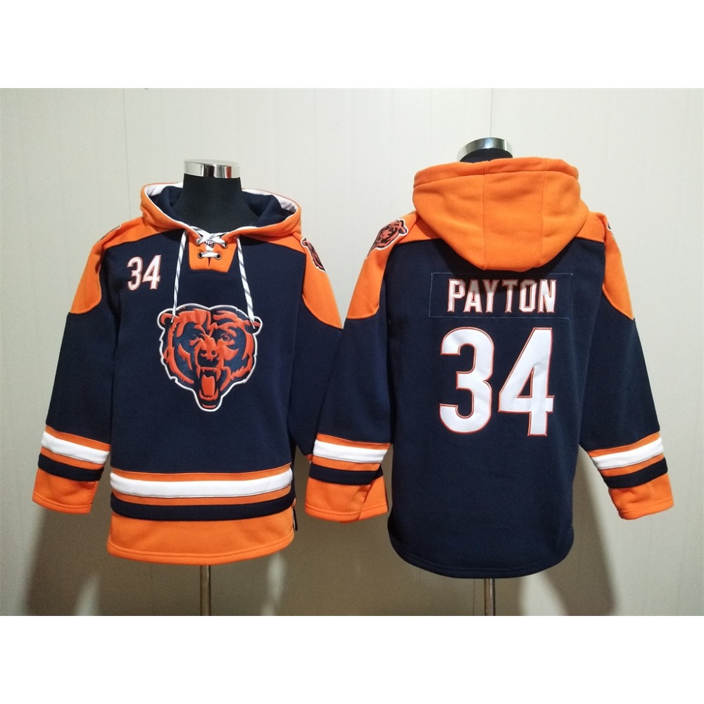 Men's Chicago Bears #34 Walter Payton Navy Ageless Must-Have Lace-Up Pullover Hoodie Men's Chicago Bears #34 Walter Payton Navy Ageless Must-Have Lace-Up Pullover Hoodie