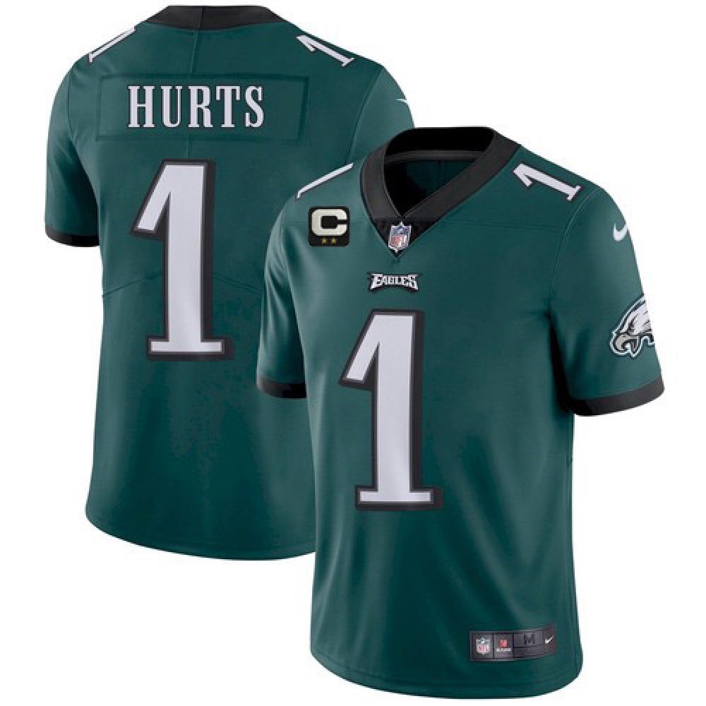 Men's Philadelphia Eagles #1 Jalen Hurts 2022 Green With 2-star C Patch Vapor Untouchable Limited Stitched Jersey Men's Philadelphia Eagles #1 Jalen Hurts 2022 Green With 2-star C Patch Vapor Untouchable Limited Stitched Jersey