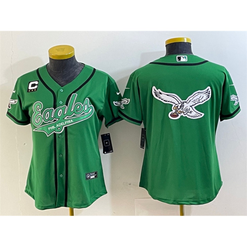 Women's Philadelphia Eagles Green Team Big Logo With 3-Star C Patch Cool Base Stitched Baseball Jersey(Run Small) Women's Philadelphia Eagles Green Team Big Logo With 3-Star C Patch Cool Base Stitched Baseball Jersey(Run Small)