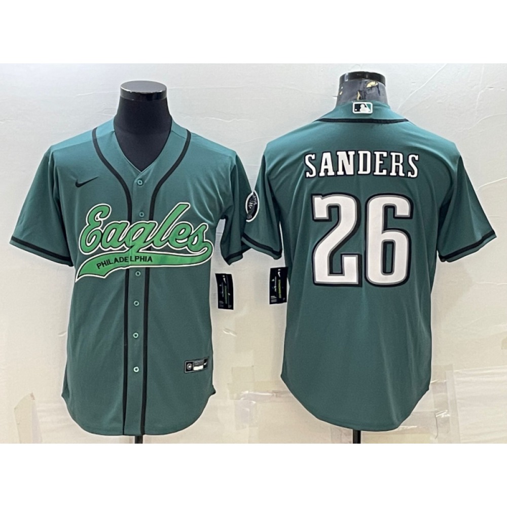 Men's Philadelphia Eagles #26 Miles Sanders Green With Patch Cool Base Stitched Baseball Jersey Men's Philadelphia Eagles #26 Miles Sanders Green With Patch Cool Base Stitched Baseball Jersey