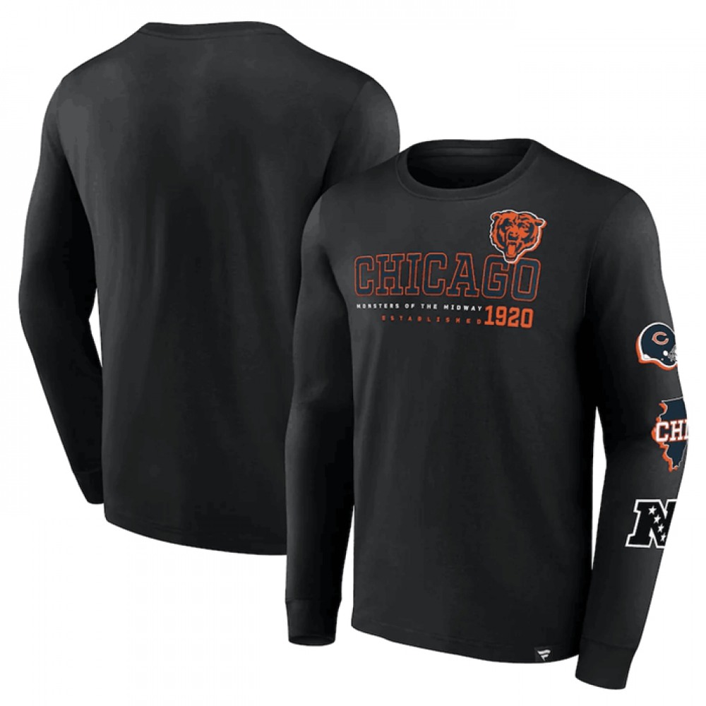 Men's Chicago Bears Black High Whip Pitcher Long Sleeve T-Shirt Men's Chicago Bears Black High Whip Pitcher Long Sleeve T-Shirt