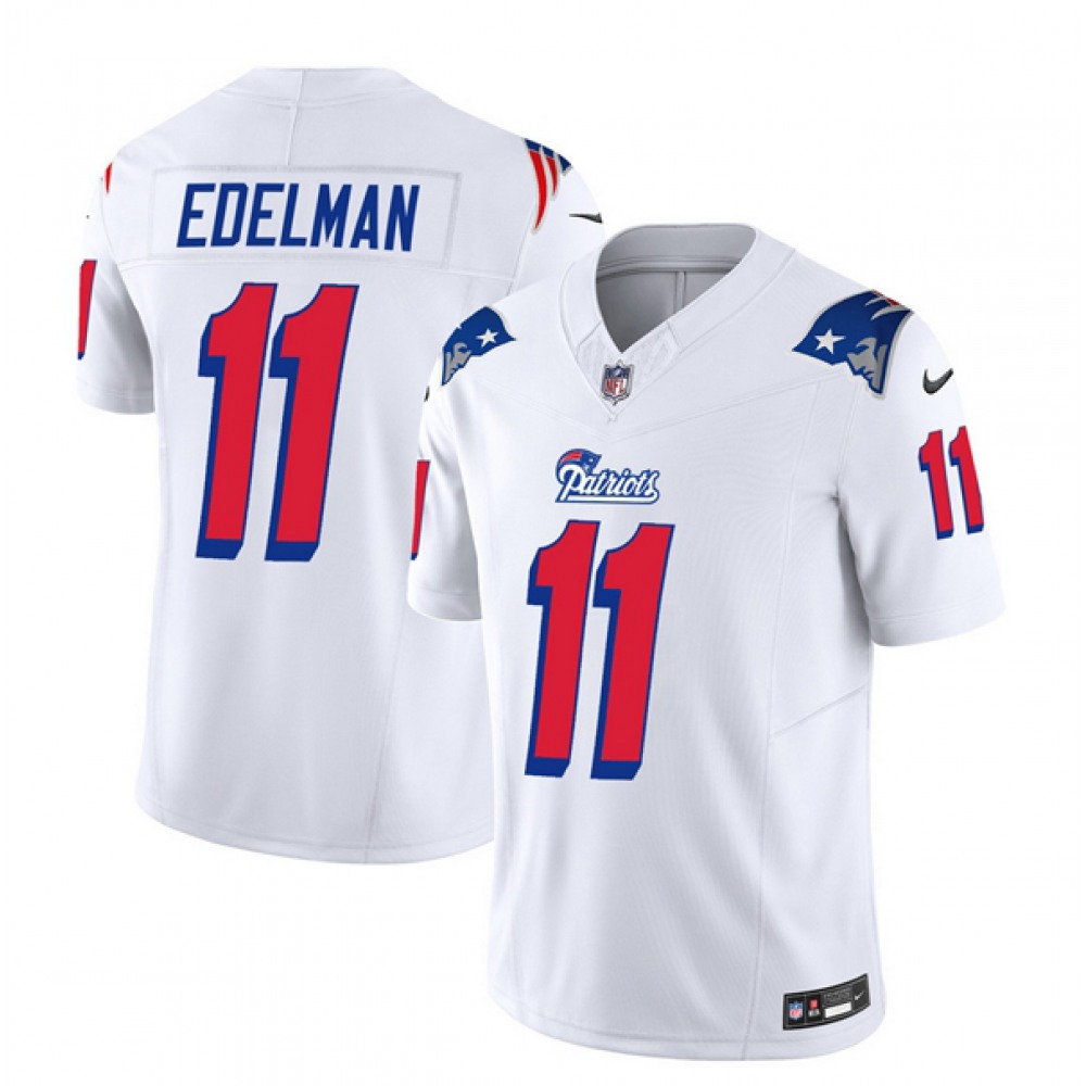 Men's New England Patriots #11 Julian Edelman White 2023 F.U.S.E. Throwback Limited Stitched Football Jersey Men's New England Patriots #11 Julian Edelman White 2023 F.U.S.E. Throwback Limited Stitched Football Jersey