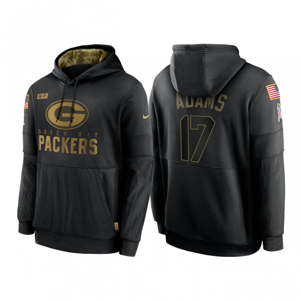 Men's Green Bay Packers #17 Davante Adams 2020 Black Salute to Service Sideline Performance Pullover Hoodie Men's Green Bay Packers #17 Davante Adams 2020 Black Salute to Service Sideline Performance Pullover Hoodie