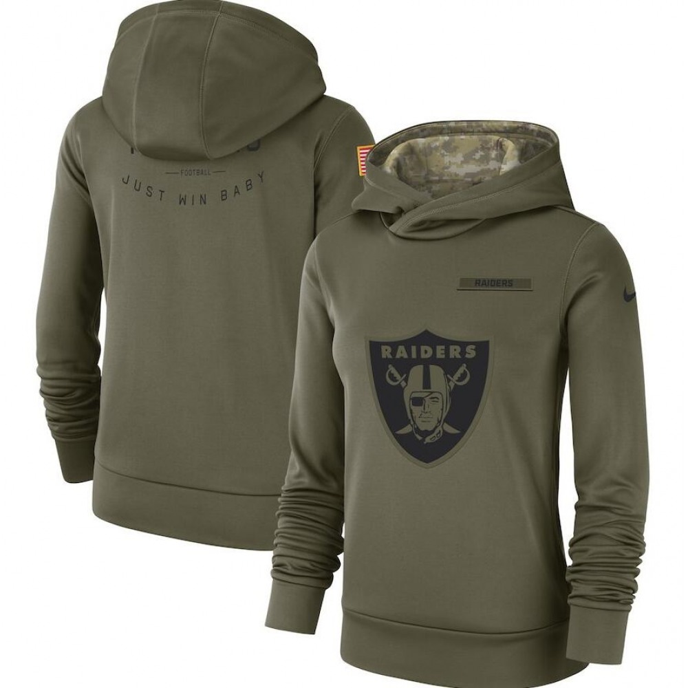 Women's Oakland Raiders Olive Salute to Service Team Logo Performance Pullover NFL Hoodie Women's Oakland Raiders Olive Salute to Service Team Logo Performance Pullover NFL Hoodie