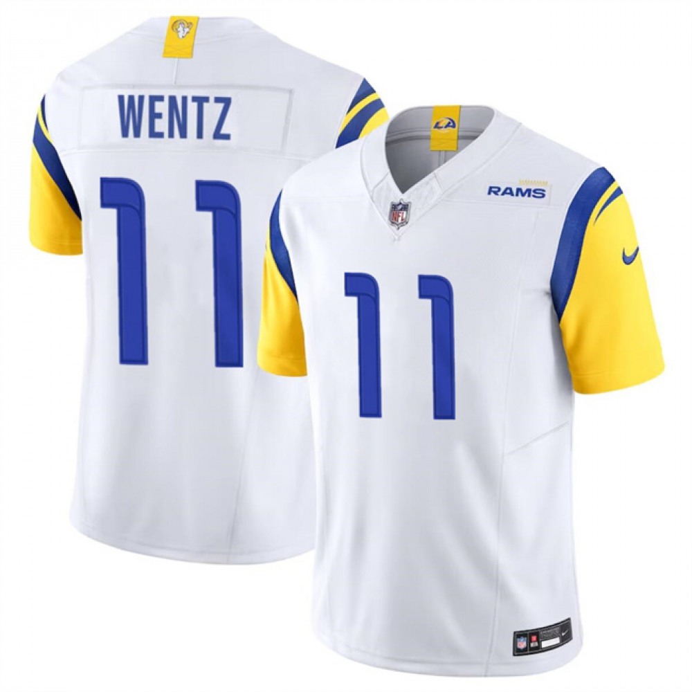 Men's Los Angeles Rams #11 Carson Wentz White 2023 F.U.S.E. Vapor Untouchable Stitched Football Jersey Men's Los Angeles Rams #11 Carson Wentz White 2023 F.U.S.E. Vapor Untouchable Stitched Football Jersey