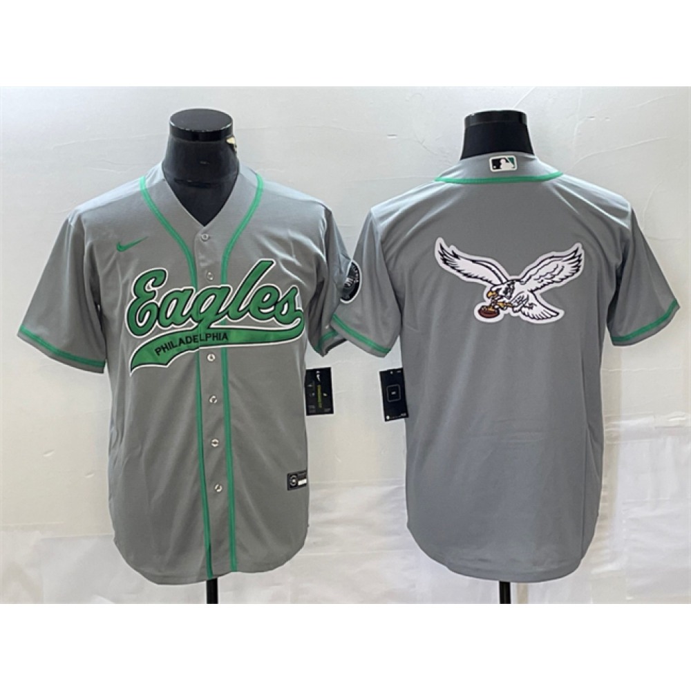 Men's Philadelphia Eagles Gray Team Big Logo Cool Base Stitched Baseball Jersey Men's Philadelphia Eagles Gray Team Big Logo Cool Base Stitched Baseball Jersey