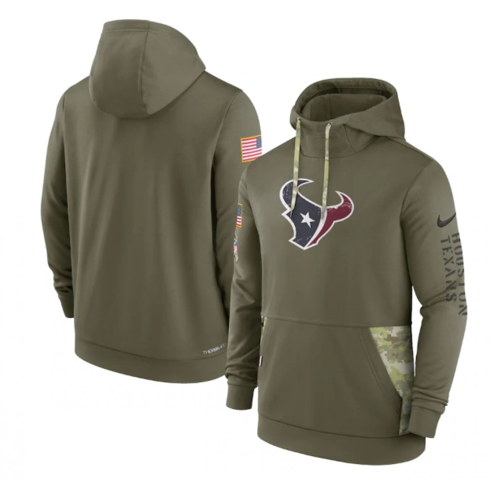 Men's Houston Texans 2022 Olive Salute to Service Therma Performance Pullover Hoodie Men's Houston Texans 2022 Olive Salute to Service Therma Performance Pullover Hoodie