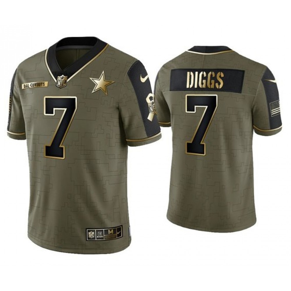 Men's Dallas Cowboys #7 Trevon Diggs 2021 Olive Salute To Service Golden Limited Stitched Jersey Men's Dallas Cowboys #7 Trevon Diggs 2021 Olive Salute To Service Golden Limited Stitched Jersey