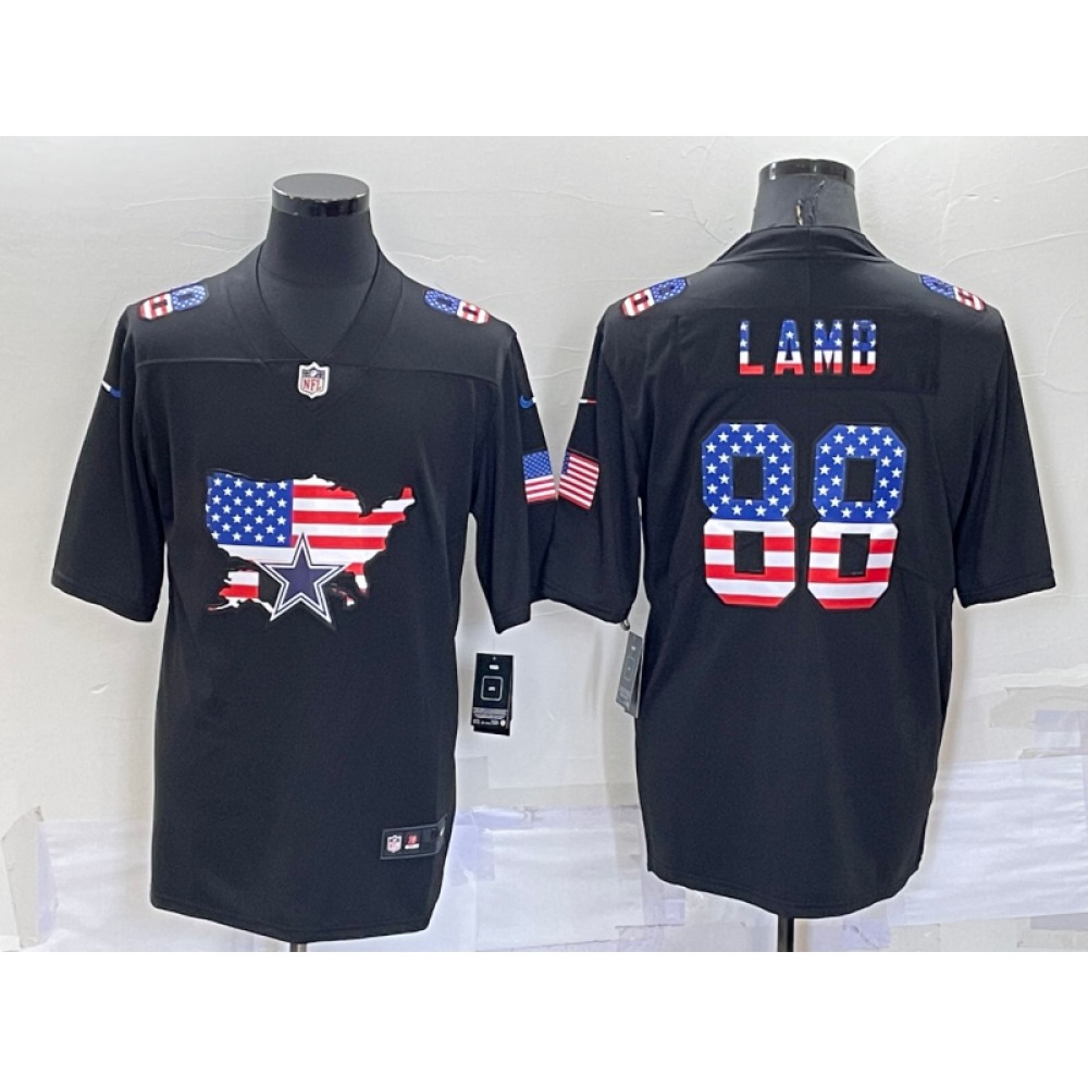 Men's Dallas Cowboys #88 CeeDee Lamb Black USA Flag Limited Stitched Jersey Men's Dallas Cowboys #88 CeeDee Lamb Black USA Flag Limited Stitched Jersey