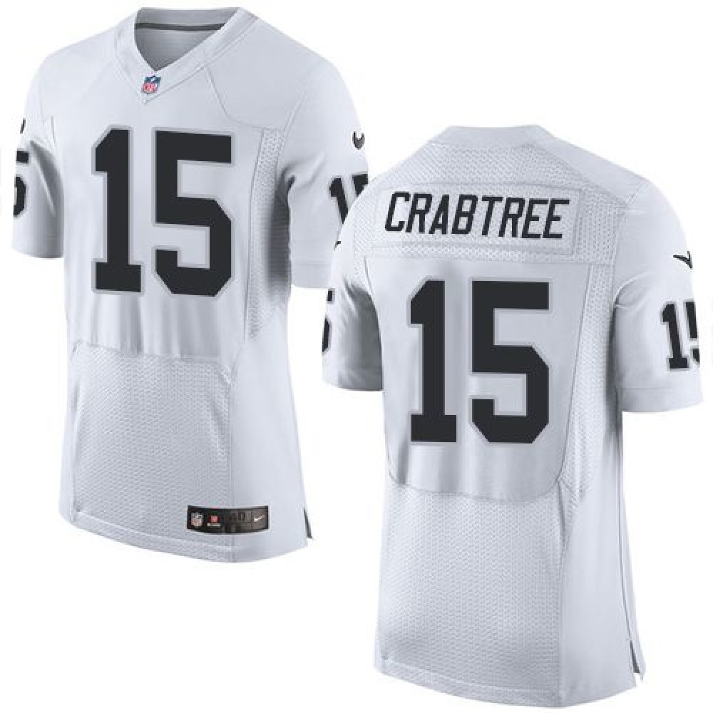 Nike Raiders #15 Michael Crabtree White Men's Stitched NFL New Elite Jersey Nike Raiders #15 Michael Crabtree White Men's Stitched NFL New Elite Jersey