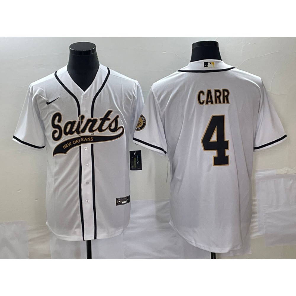 Men's New Orleans Saints #4 Derek Carr White With Patch Cool Base Stitched Baseball Jersey Men's New Orleans Saints #4 Derek Carr White With Patch Cool Base Stitched Baseball Jersey