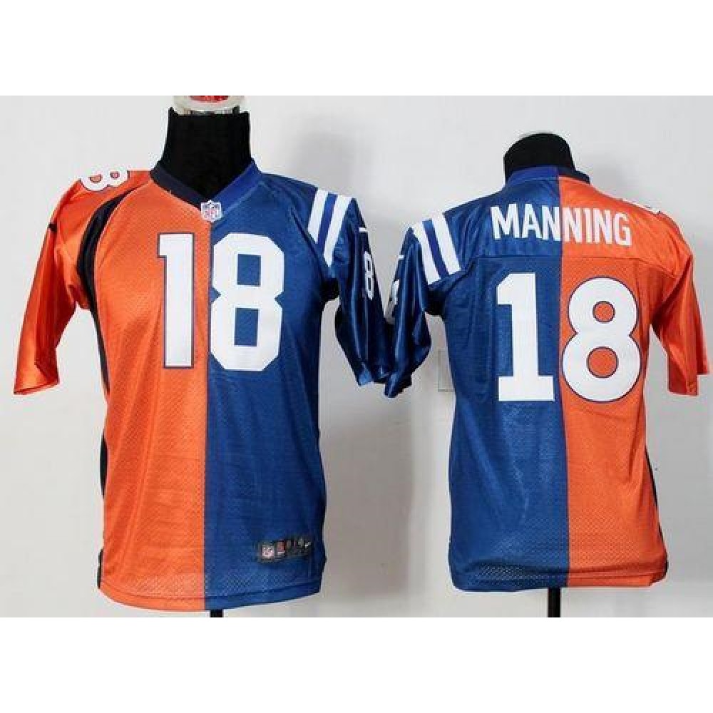 Nike Colts #18 Peyton Manning Orange/Blue Youth Stitched NFL Elite Split Broncos Jersey