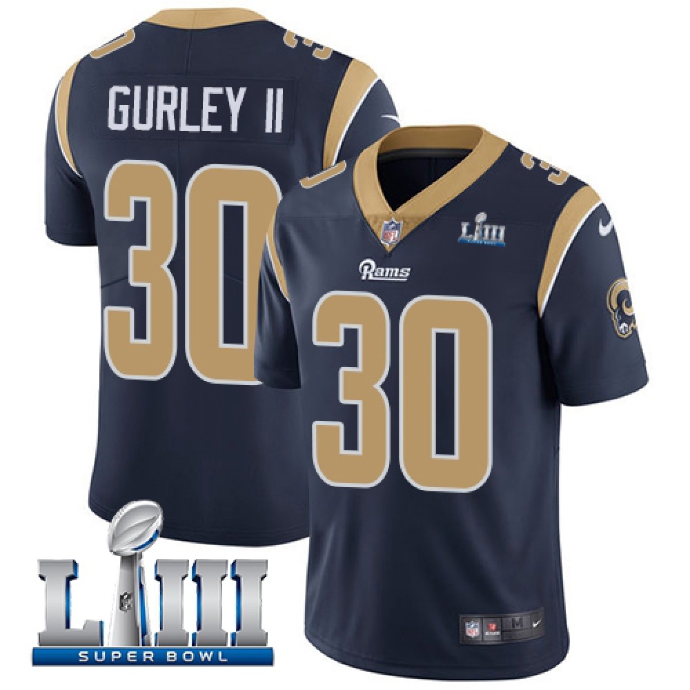 Men's Los Angeles Rams #30 Todd Gurley II Navy Blue Super Bowl LIII Vapor Untouchable Limited Stitched NFL Jersey Men's Los Angeles Rams #30 Todd Gurley II Navy Blue Super Bowl LIII Vapor Untouchable Limited Stitched NFL Jersey