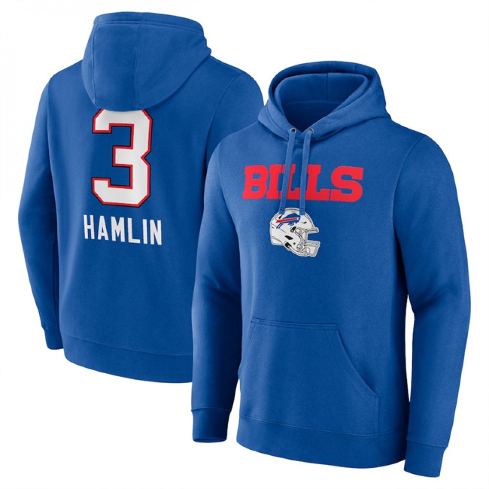 Men's Buffalo Bills #3 Damar Hamlin Blue Team Wordmark Player Name & Number Pullover Hoodie Men's Buffalo Bills #3 Damar Hamlin Blue Team Wordmark Player Name & Number Pullover Hoodie