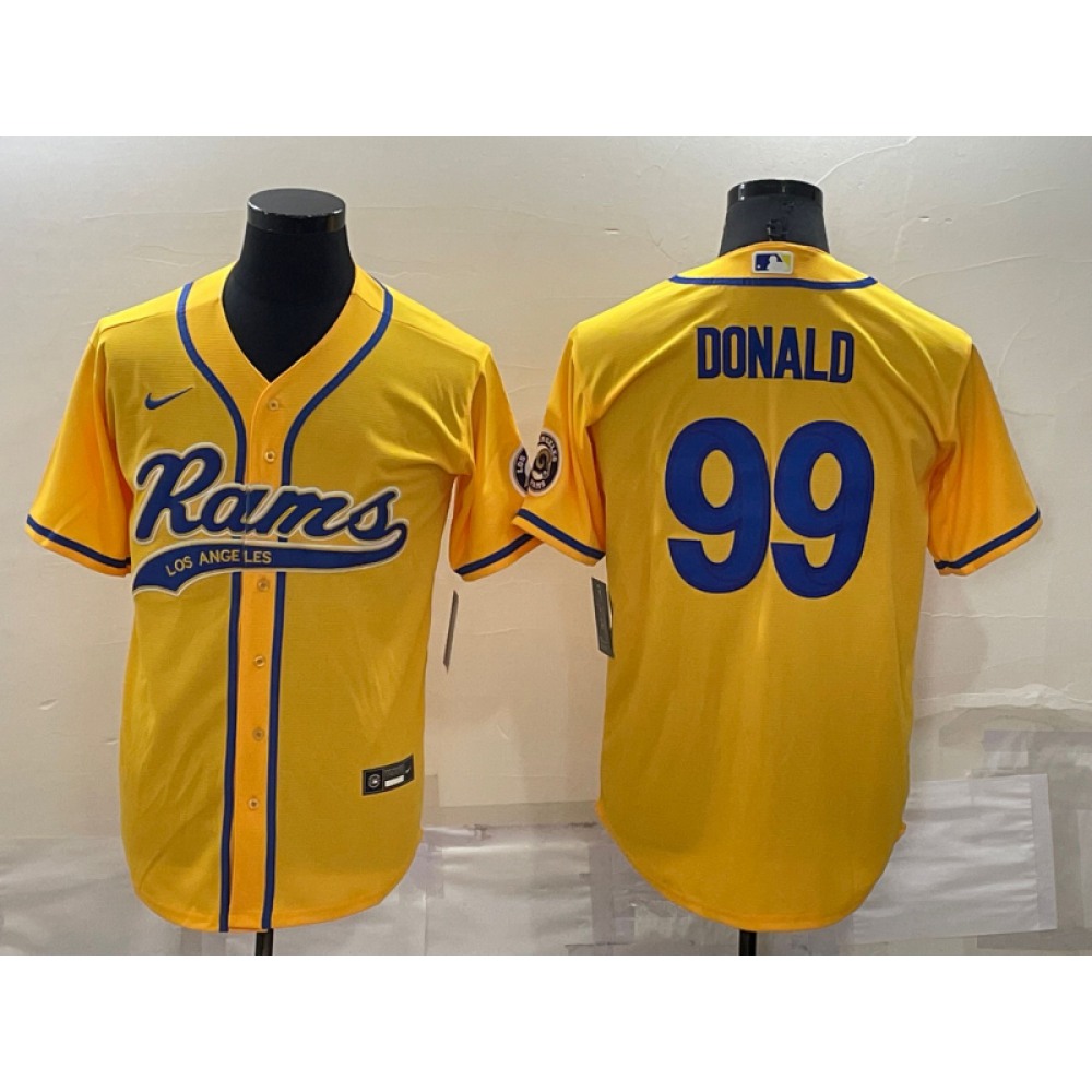 Men's Los Angeles Rams #99 Aaron Donald Yellow Cool Base Stitched Baseball Jersey Men's Los Angeles Rams #99 Aaron Donald Yellow Cool Base Stitched Baseball Jersey