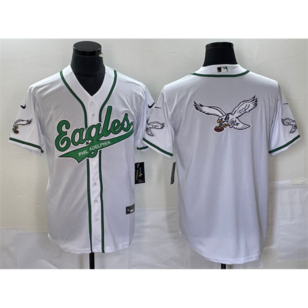 Men's Philadelphia Eagles White Team Big Logo Cool Base Stitched Baseball Jersey Men's Philadelphia Eagles White Team Big Logo Cool Base Stitched Baseball Jersey