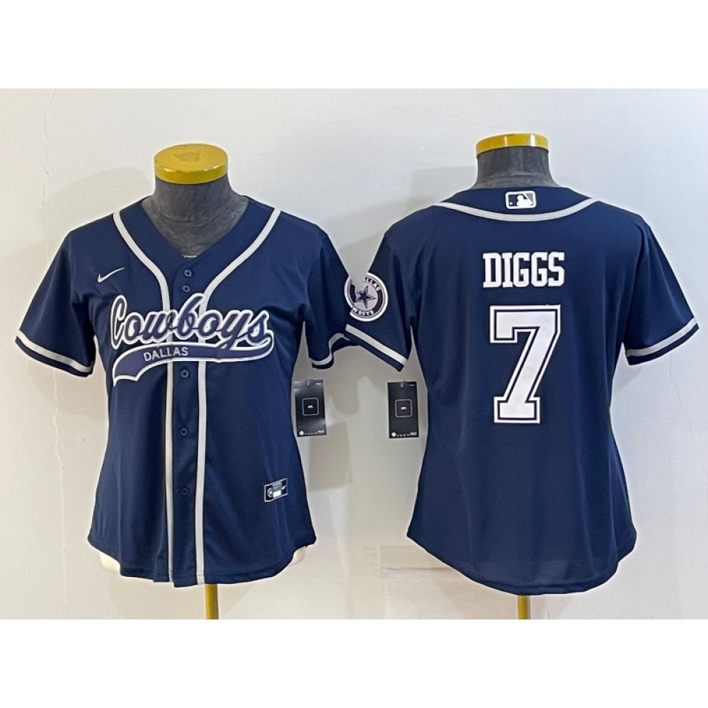 Women's Dallas Cowboys #7 Trevon Diggs Navy With Patch Cool Base Stitched Baseball Jersey(Run Small) Women's Dallas Cowboys #7 Trevon Diggs Navy With Patch Cool Base Stitched Baseball Jersey(Run Small)