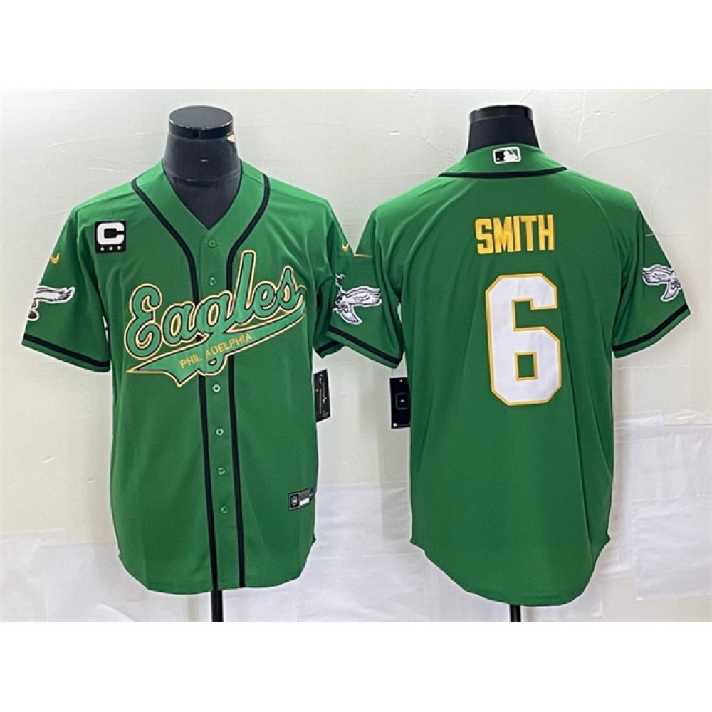 Men's Philadelphia Eagles #6 DeVonta Smith Green Gold With 3-star C Patch Cool Base Stitched Baseball Jersey Men's Philadelphia Eagles #6 DeVonta Smith Green Gold With 3-star C Patch Cool Base Stitched Baseball Jersey
