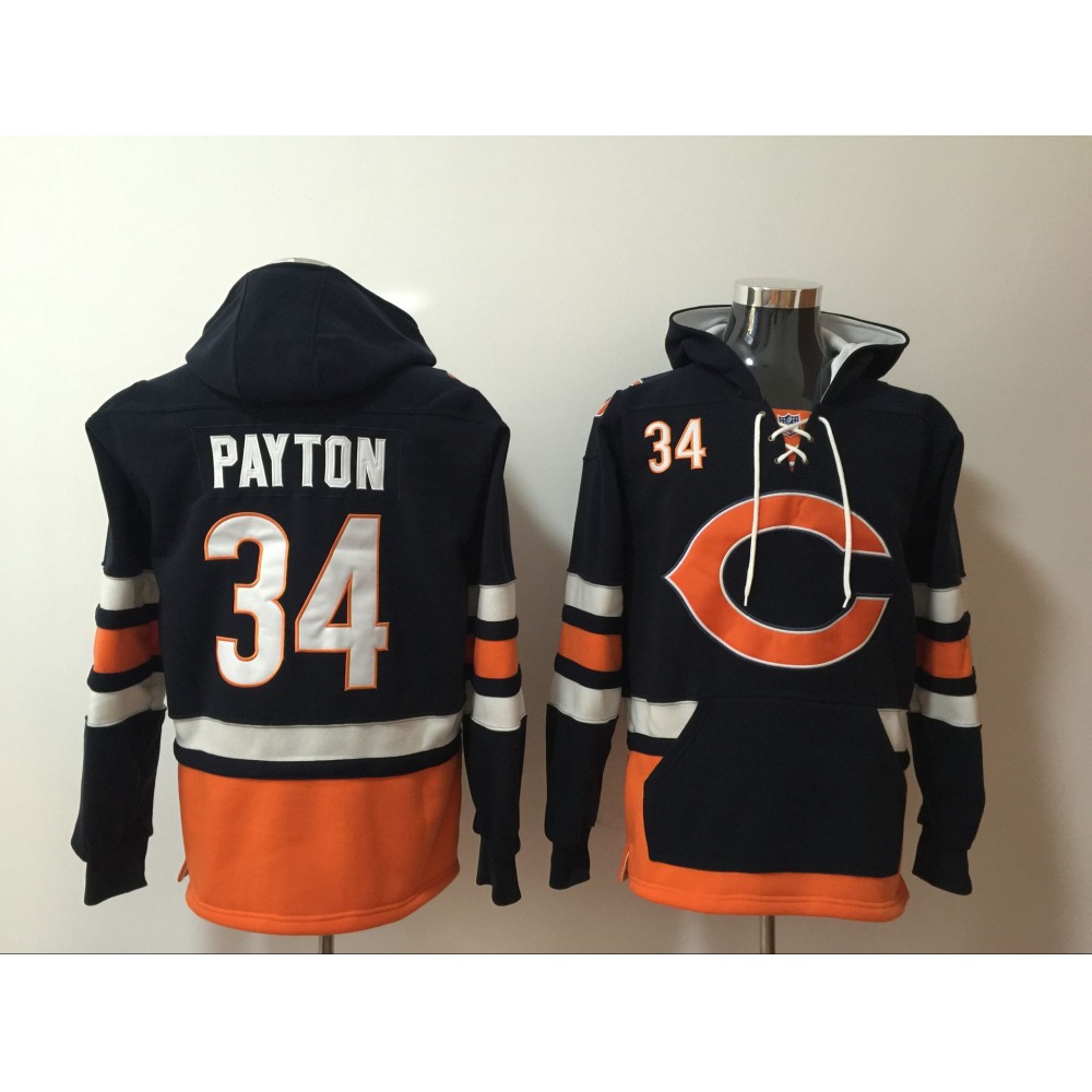 Men's Chicago Bears #34 Walter Payton Navy Blue All Stitched NFL Hoodie Sweatshirt Men's Chicago Bears #34 Walter Payton Navy Blue All Stitched NFL Hoodie Sweatshirt