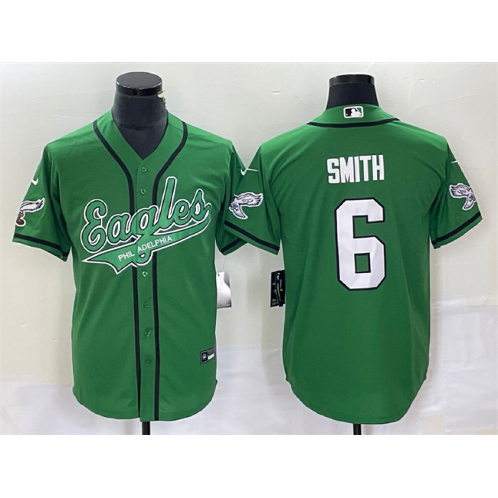 Men's Philadelphia Eagles #6 DeVonta Smith Green Cool Base Stitched Baseball Jersey Men's Philadelphia Eagles #6 DeVonta Smith Green Cool Base Stitched Baseball Jersey