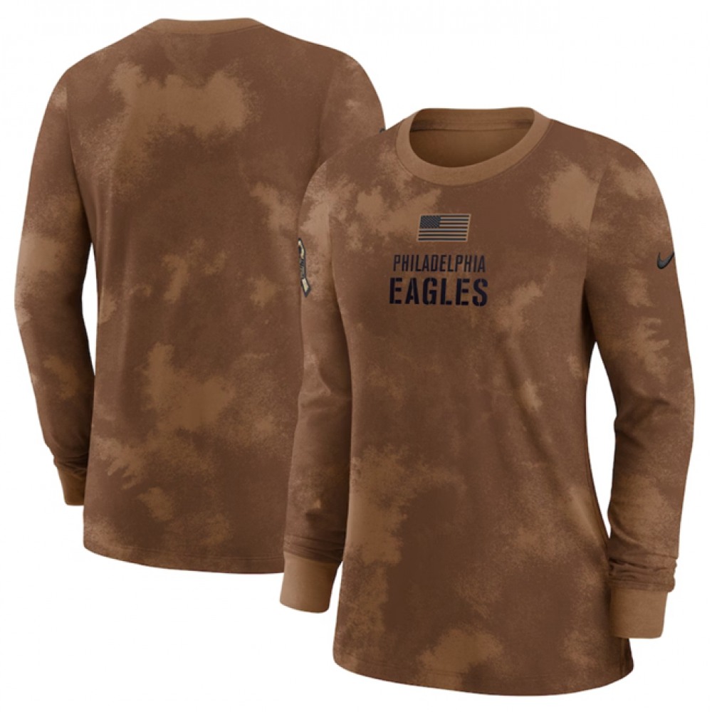 Women's Philadelphia Eagles Brown 2023 Salute To Service Long Sleeve T-Shirt(Run Small) Women's Philadelphia Eagles Brown 2023 Salute To Service Long Sleeve T-Shirt(Run Small)