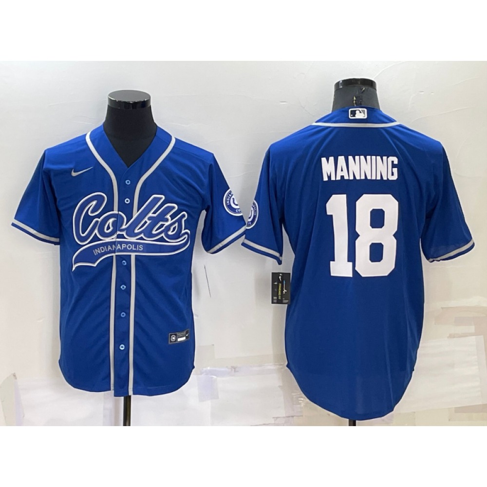 Men's Indianapolis Colts #18 Peyton Manning Royal Cool Base Stitched Baseball Jersey Men's Indianapolis Colts #18 Peyton Manning Royal Cool Base Stitched Baseball Jersey