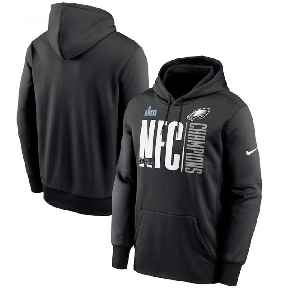 Men's Philadelphia Eagles Black 2022 NFC Champions Iconic Therma Performance Pullover Hoodie Men's Philadelphia Eagles Black 2022 NFC Champions Iconic Therma Performance Pullover Hoodie