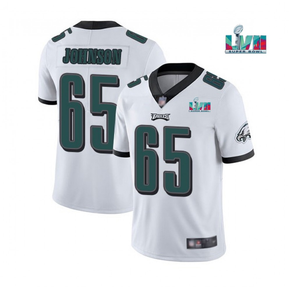 Men's Philadelphia Eagles #65 Lane Johnson White Super Bowl LVII Patch Vapor Untouchable Limited Stitched Jersey Men's Philadelphia Eagles #65 Lane Johnson White Super Bowl LVII Patch Vapor Untouchable Limited Stitched Jersey
