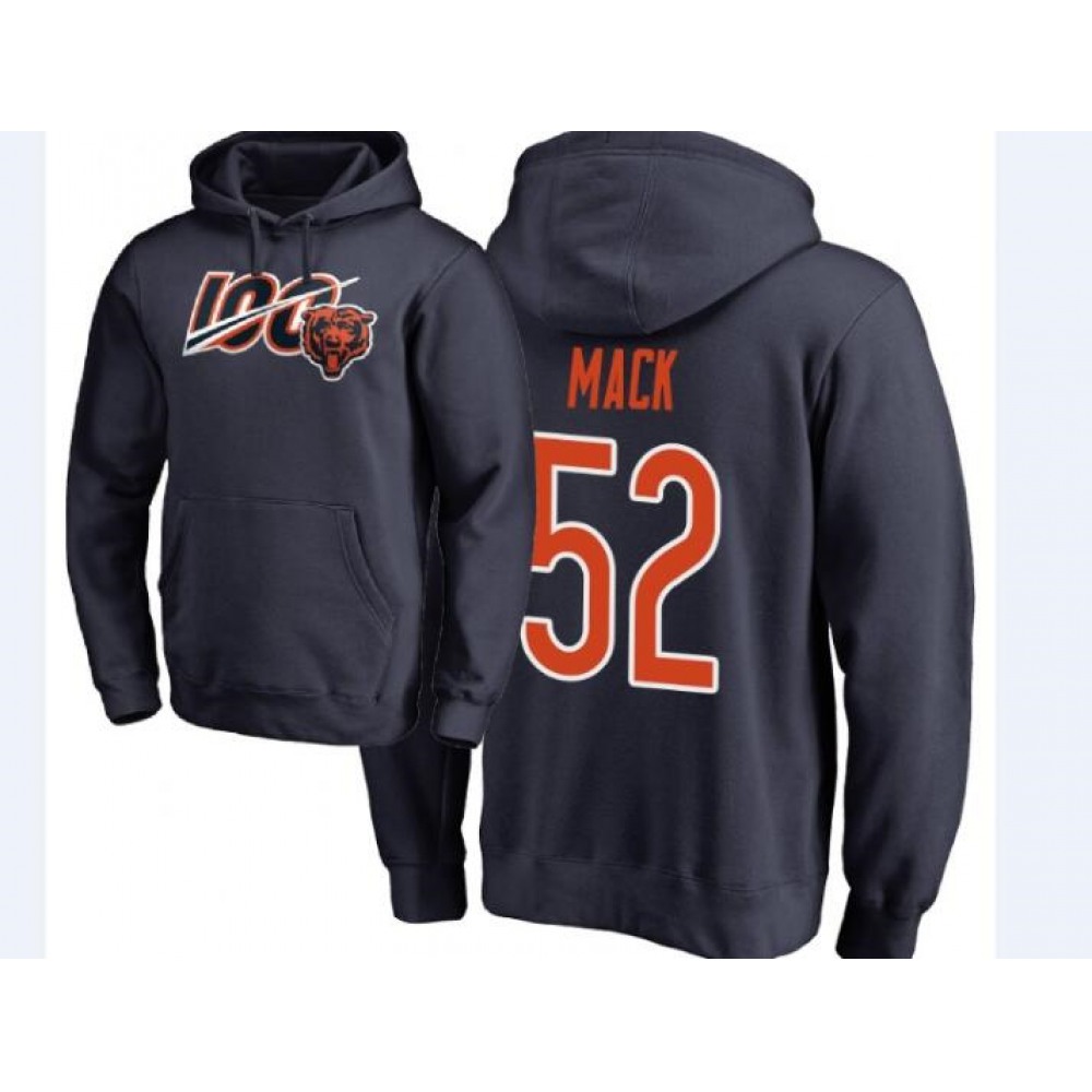 Men's Chicago Bears #52 Khalil Mack Navy 100th Season NFL Pullover Hoodie Men's Chicago Bears #52 Khalil Mack Navy 100th Season NFL Pullover Hoodie