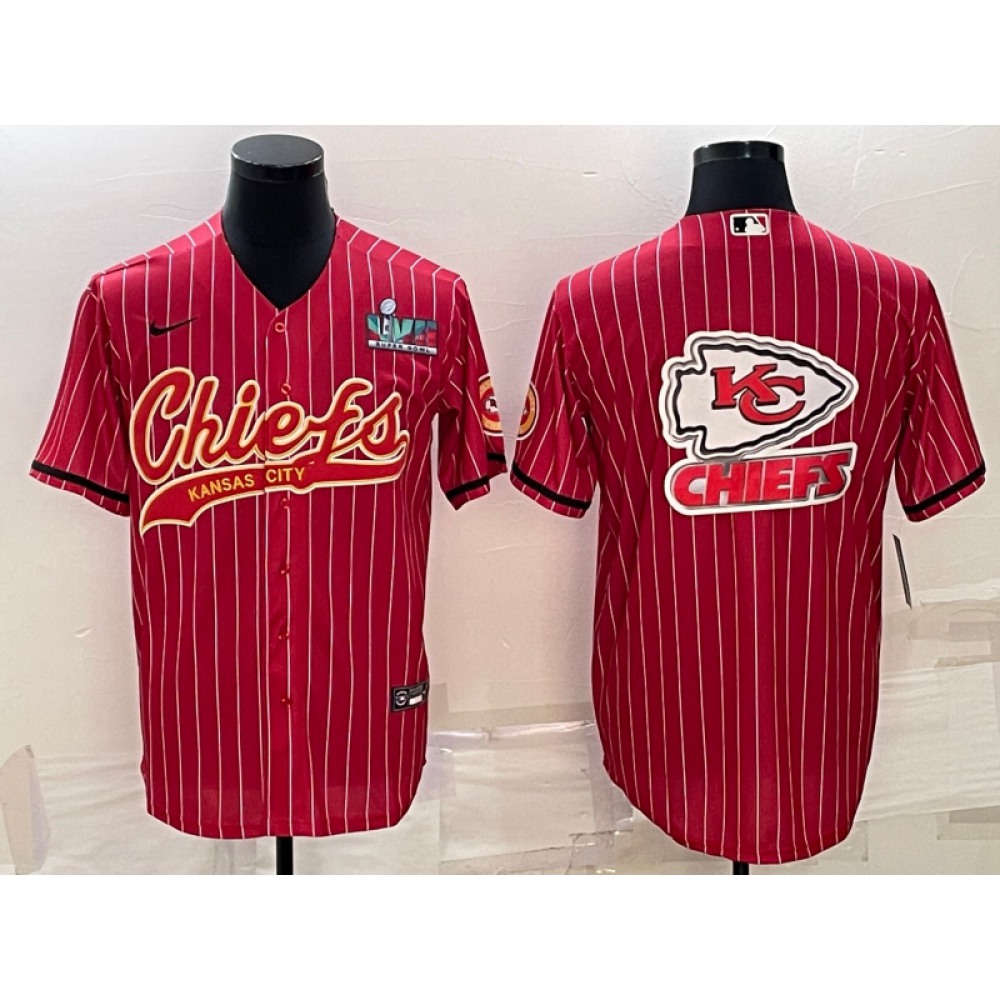 Men's Kansas City Chiefs Red Team Big Logo With Super Bowl LVII Patch Cool Base Stitched Baseball Jersey Men's Kansas City Chiefs Red Team Big Logo With Super Bowl LVII Patch Cool Base Stitched Baseball Jersey