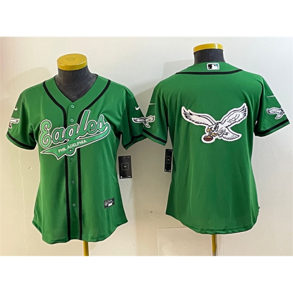 Women's Philadelphia Eagles Green Team Big Logo Cool Base Stitched Baseball Jersey(Run Small) Women's Philadelphia Eagles Green Team Big Logo Cool Base Stitched Baseball Jersey(Run Small)