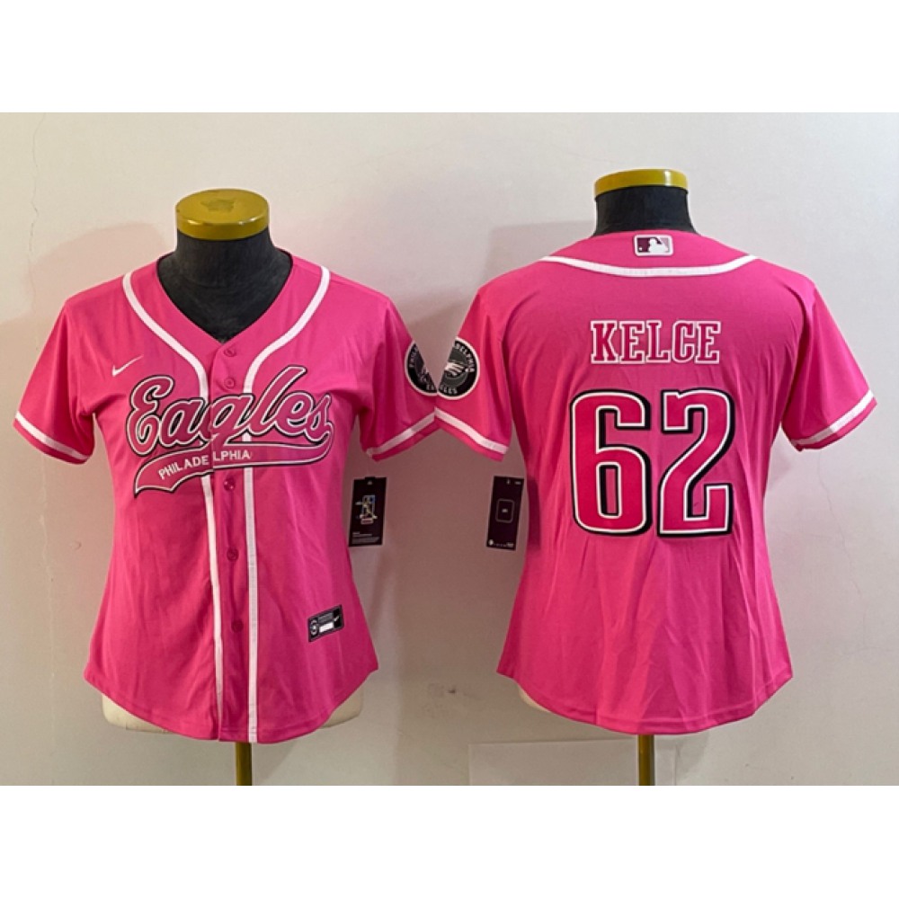Women's Philadelphia Eagles #62 Jason Kelce Pink Cool Base Stitched Baseball Jersey(Run Small) Women's Philadelphia Eagles #62 Jason Kelce Pink Cool Base Stitched Baseball Jersey(Run Small)
