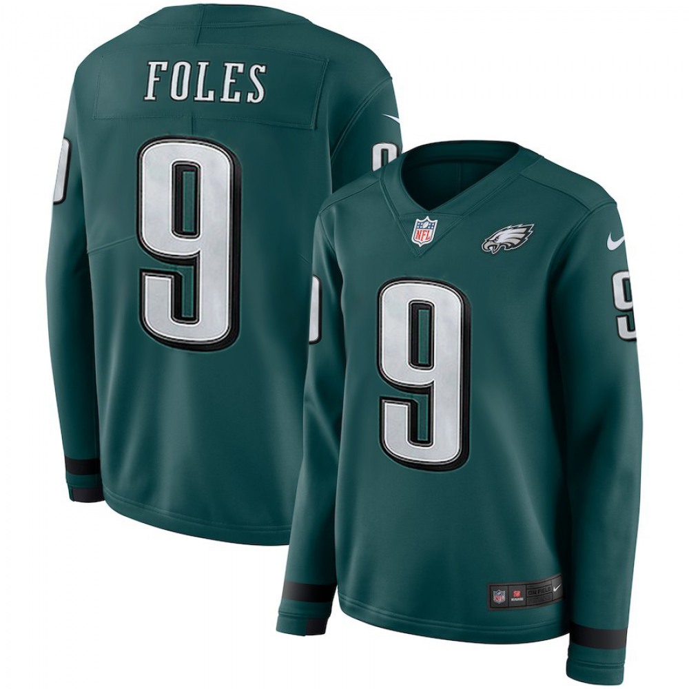 Women's Philadelphia Eagles #9 Nick Foles Green Therma Long Sleeve Stitched NFL Jersey Women's Philadelphia Eagles #9 Nick Foles Green Therma Long Sleeve Stitched NFL Jersey