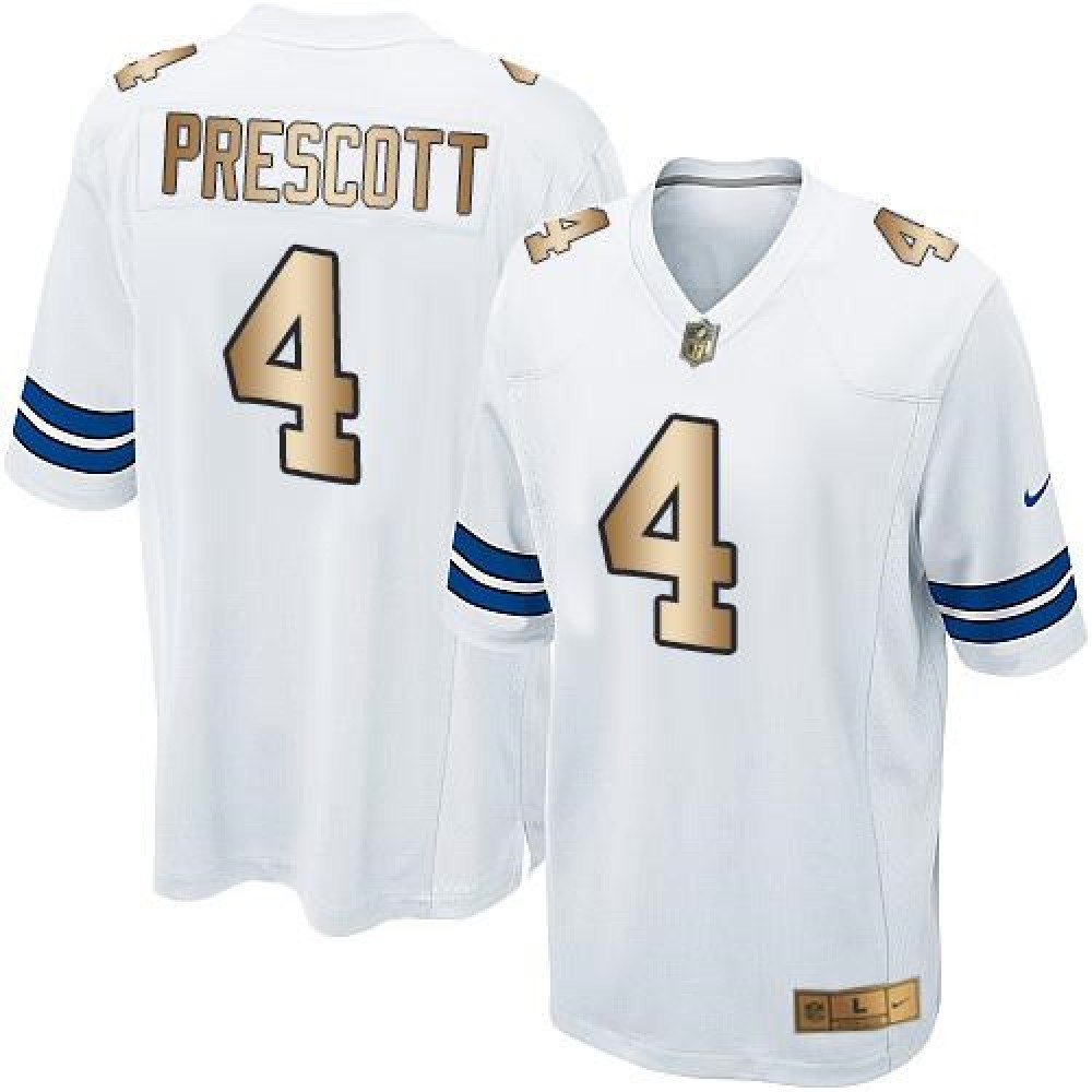Nike Cowboys #4 Dak Prescott White Youth Stitched NFL Elite Gold Jersey Nike Cowboys #4 Dak Prescott White Youth Stitched NFL Elite Gold Jersey